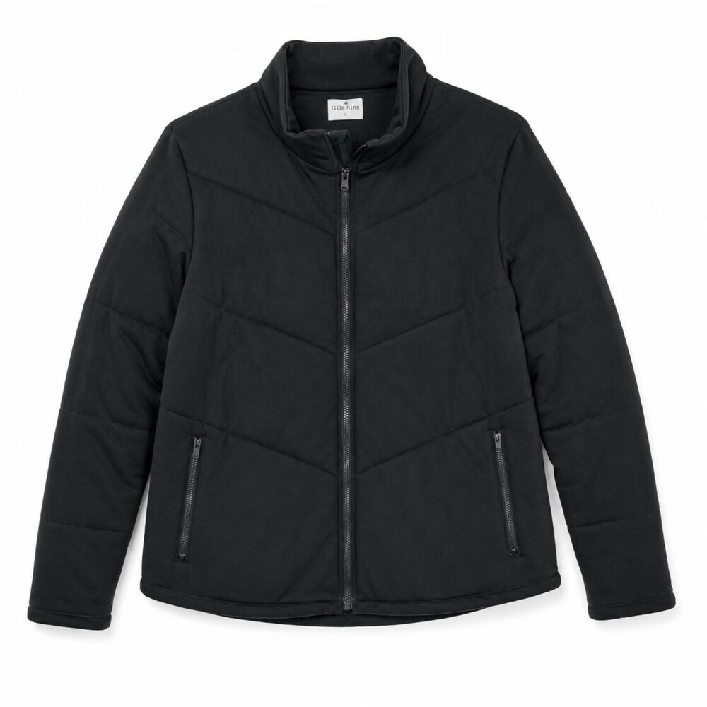 Title Nine Women's Black Quilted Zip Jacket Size Large Lightweight Athletic